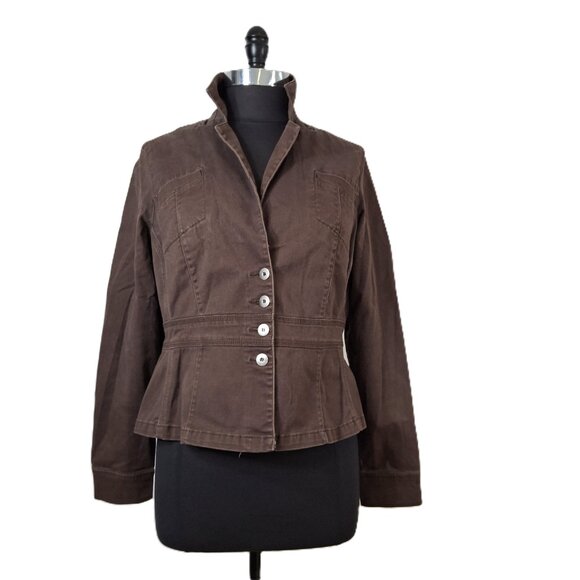 Vintage Cropped Utility Jacket Sz L Cotton Sun Bleached Brown Cozy Casual - Picture 2 of 15